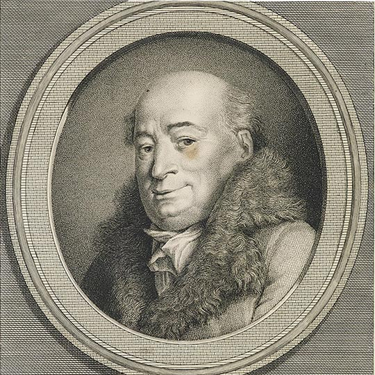 Engraved oval portrait of Jacques-Donatien Le Ray de Chaumont in a fur-collared coat.