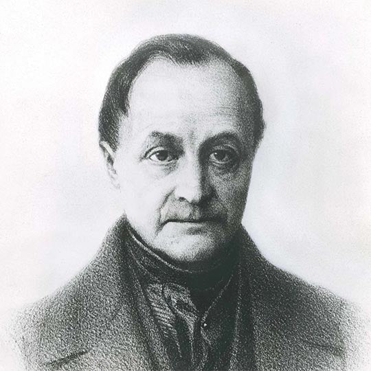 Lithograph portrait of the philosopher Auguste Comte.